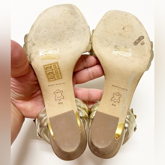 Tory Burch Womens Tibi Metallic Sparkly Gold Puffed Up Strappy Sandal Size 8 - Picture 7 of 10